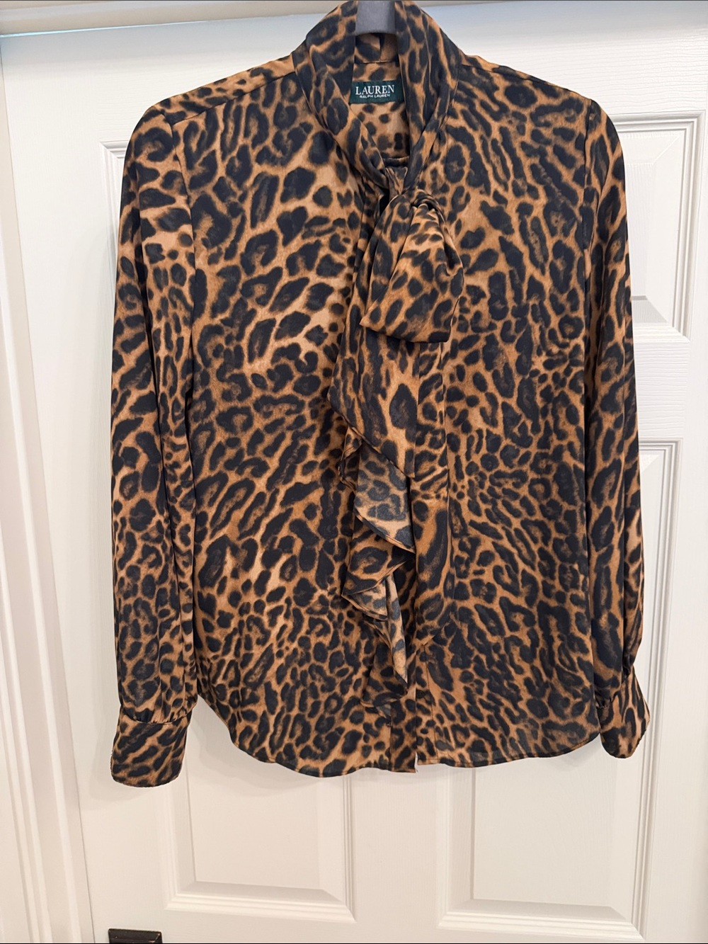 Lauren Ralph Lauren Leopard Print Tie-Neck Blouse - Brown/Black